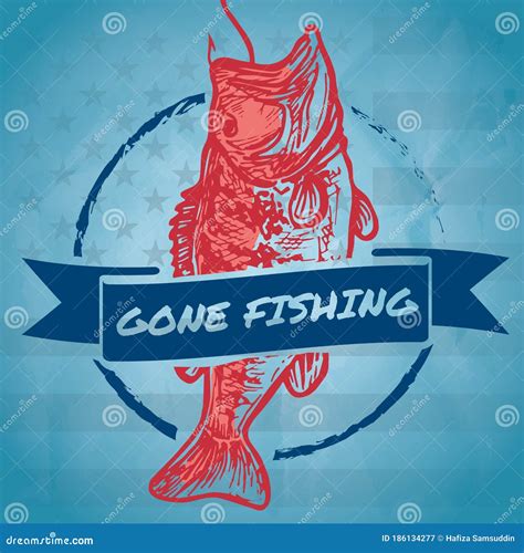 Gone Fishing Sign Vector Illustration Decorative Design Stock