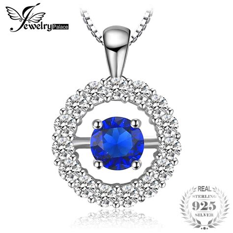 Jewelrypalace Ct Round Created Sapphire Halo Pendant Necklace