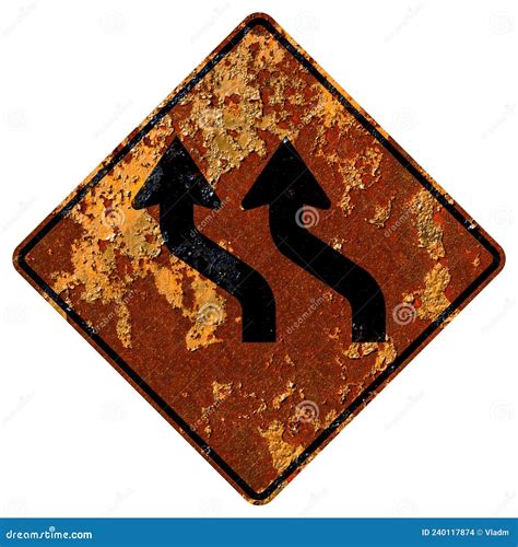 Old Rusty American Road Sign Traffic Shift Left Stock Illustration