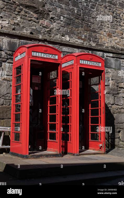 Iconic Red Telephone Booths At Edinburgh Castle Scotland United