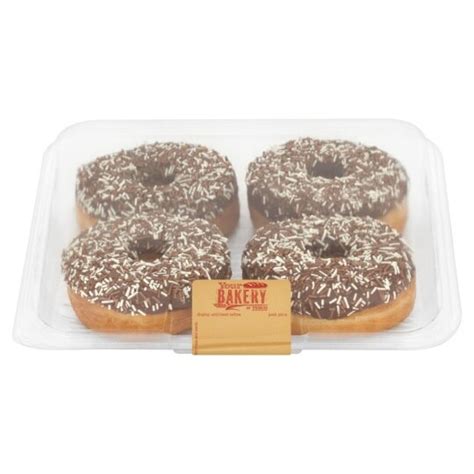 Chocolate Iced Ring Doughnut 4 Pack Tesco Groceries