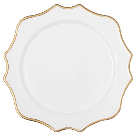 Lotus Scalloped Acrylic 13 Charger Plate White Gold Trimmed Cv Linens