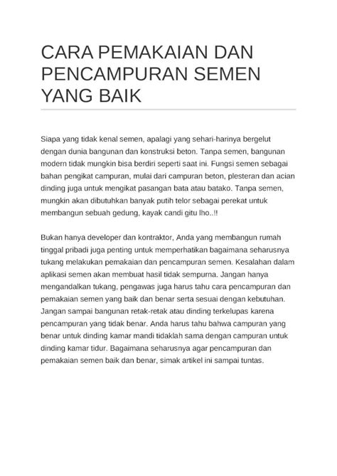 Docx Cara Pemakaian Dan Pencampuran Semen Yang Baik Docx Dokumen Tips