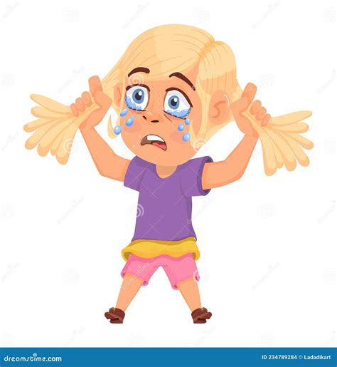 Crying Girl Child Weep And Shed Tears Stock Vector Illustration Of