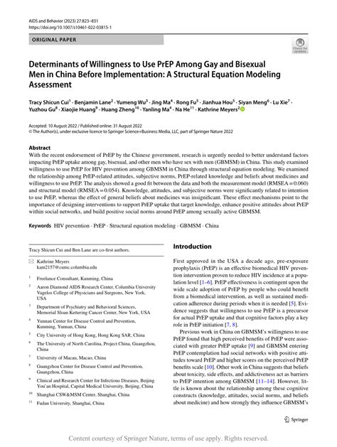 Determinants Of Willingness To Use Prep Among Gay And Bisexual Men In China Before