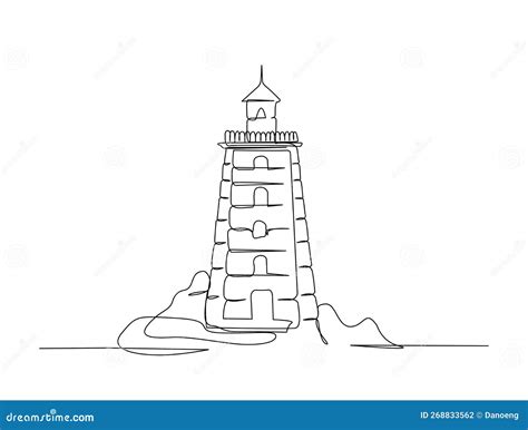 Disegno Di Una Linea Continua Della Torre Del Faro Illustrazione