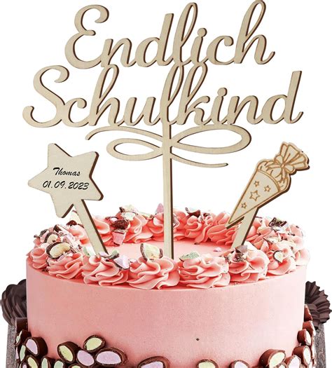 BHGT 3 Stk Cake Topper Endlich Schulkind Tortendeko Holz Einschulung