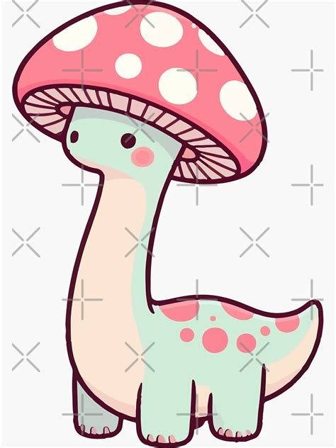 Kawaii Simple Mushroom Hat Dinosaur Brontosaurus Sticker For Sale By