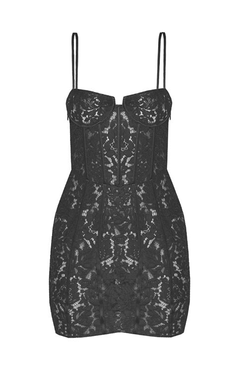 Black Sheer Lace Corset Bodycon Dress Prettylittlething Usa