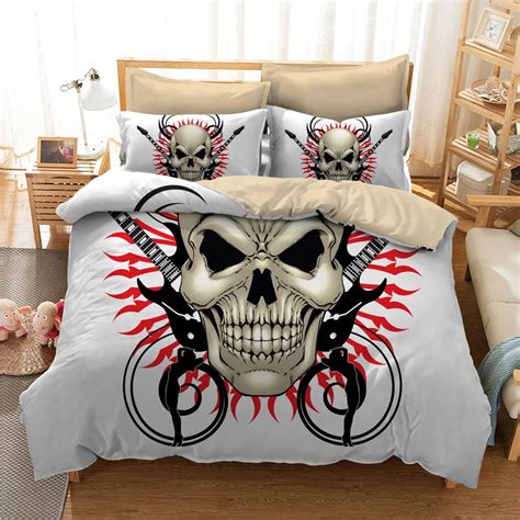 Fanaijia Multicolour D Printed Skull Bedding Set King Size Sugar Skull