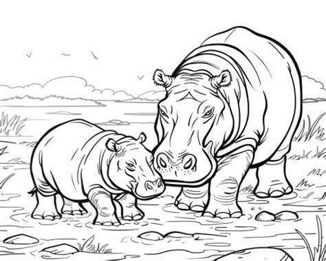 Cute Hippo Coloring Pages