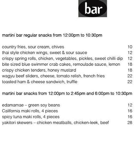 Martini Bar Menu, Menu for Martini Bar, Orchard, Singapore - Zomato ...