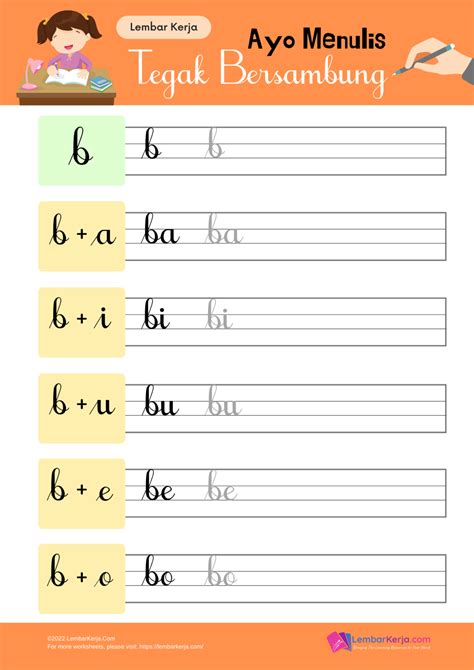 Menulis Tegak Bersambung Huruf B Lembarkerja