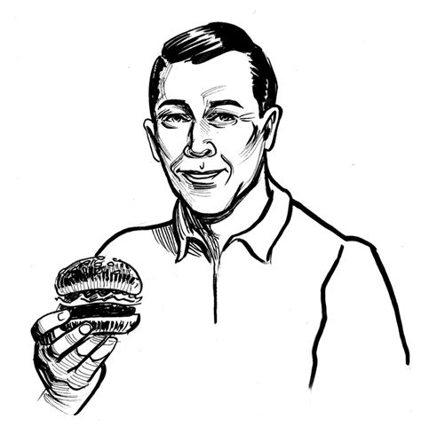 Premium AI Image | Man eating a burger Ink black and white drawing