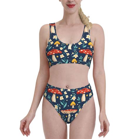 Fotbe Women S Colorful Mushrooms Print Bikini High Waisted Swimsuit Two