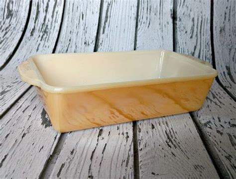 Vintage Fire King Peach Lusterware Casserole Dish Loaf Pan Etsy