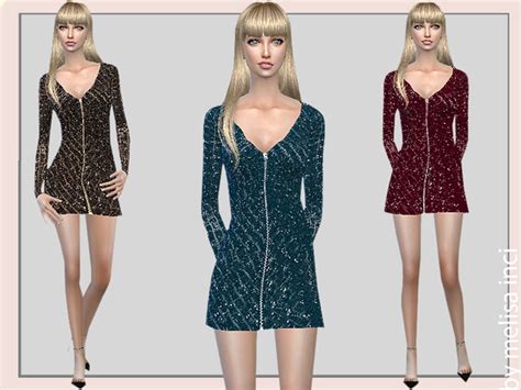 Sequin Zip Front Mini Dress By Melisa Inci Sims 4 Female Clothes