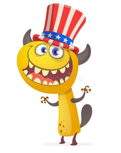 Cartoon Funny Monster Wearing Amirican Uncle Sam Hat On Usa