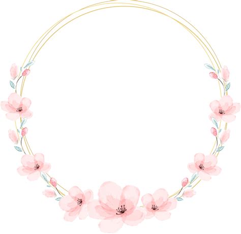 Watercolor Cherry Blossom Golden Wreath 13390866 PNG