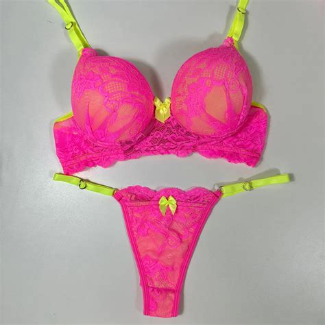 Conjunto De Lingerie Violeta Rosa Neon Amarelo Neon Dolce Pecado