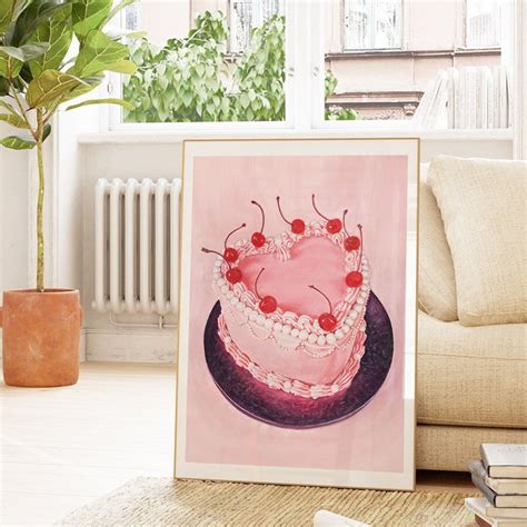 Pink Love Cake Art Print Watercolor Painting Sweet Pretty Birthday Gift ...