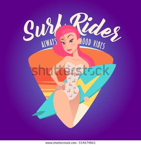 Sexy Surfer Girl Holding Her Vintage Stock Vector Royalty Free