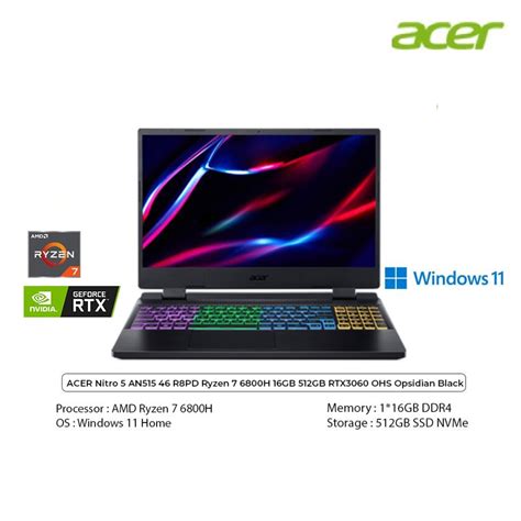 Jual Acer Nitro 5 An515 46 R8pd Ryzen 7 6800h 16gb 512gb Rtx3060 W11 Black Shopee Indonesia