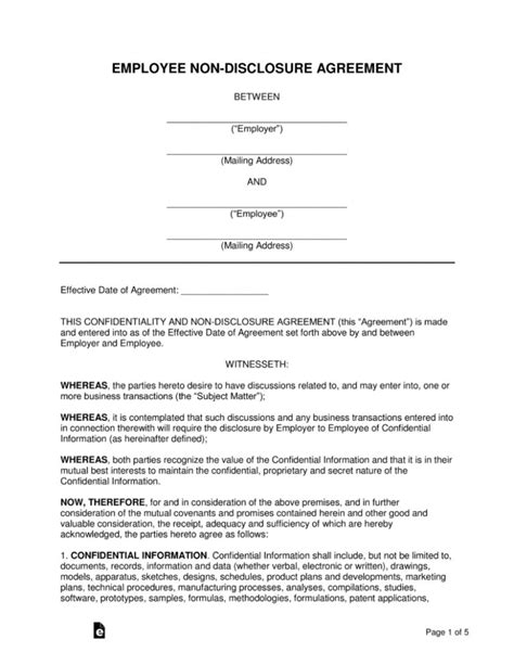 Employee Confidentiality Agreement Form Employee Non Disclosure