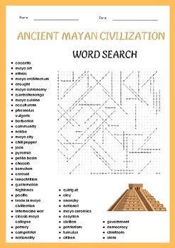 Ancient Mayan Civilization Word Search Puzzle Worksheet Activities For