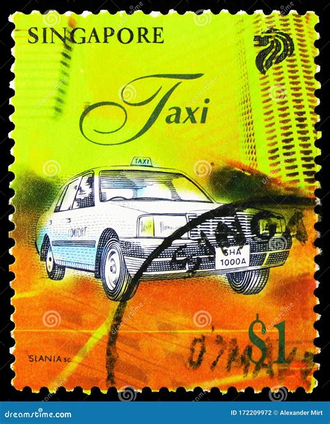 Postage Stamp Printed In Singapore Shows Taxi Transport Serie 1