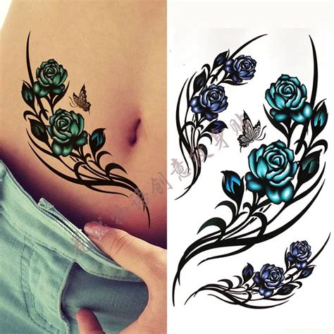 Black Big Rose Flower Body Art Waterproof Temporary Sexy Tattoos For