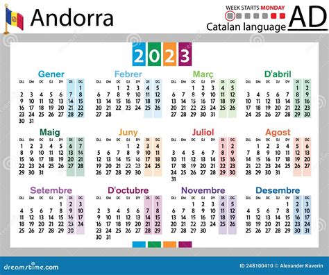 Catalan Horizontal Pocket Calendar For 2023 Week Starts Monday Stock