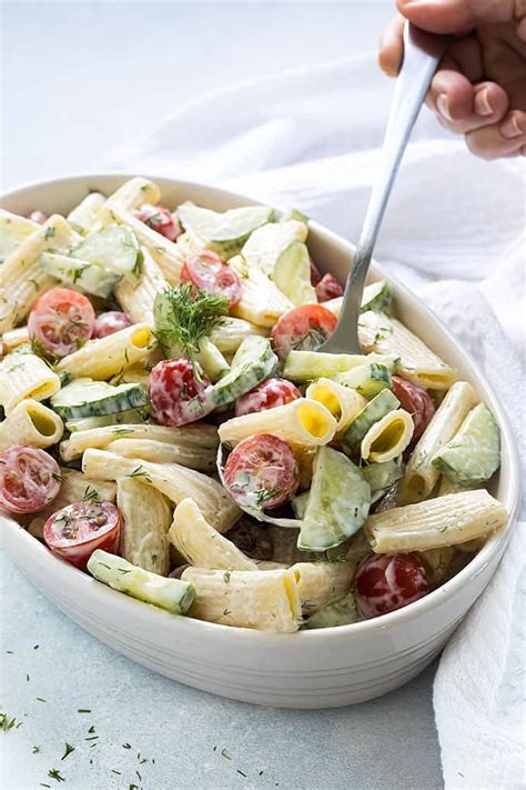 Creamy Cucumber And Tomato Pasta Salad With An Easy Homemade Sweet And