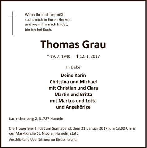 Traueranzeigen Von Thomas Grau Trauerportal Ihrer Tageszeitung