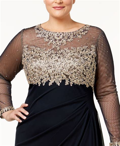 Xscape Plus Size Embroidered Illusion Gown Macys Plus Size Fashion