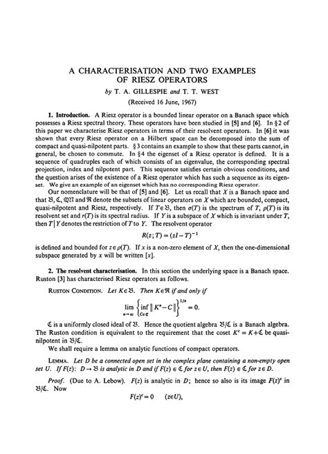 Pdf A Characterisation And Two Examples Of Riesz Operators