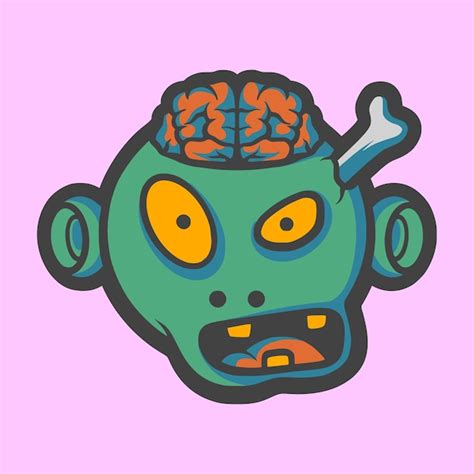 Premium Vector A Green Zombie Head With A Brain In It