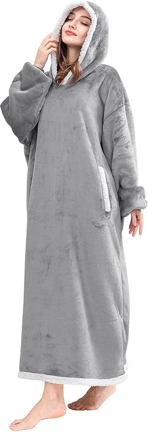 Hblife Oversized Long Wearable Blanket Hoodie For Adult Thick Sherpa