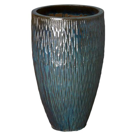 Emissary Tall In L X In H Teal Ceramic Round Planter With