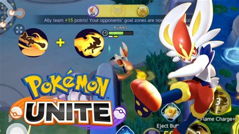 Pokemon Unite Mobile Cinderace Blaze Kick Flame Charge Gameplay