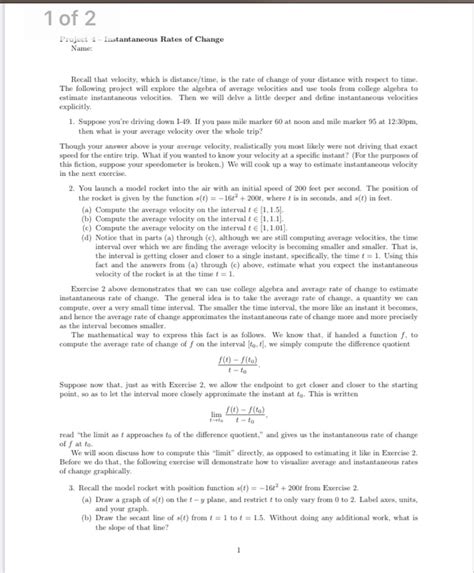 Solved Of Project Instantaneous Rates Of Change Chegg