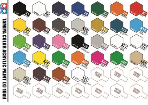 Tamiya Polycarbonate Spray Paint Color Chart