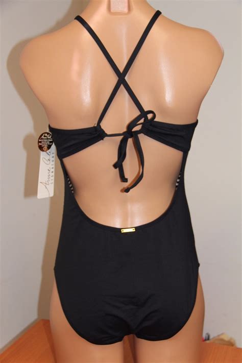 Nwt Anne Cole Swimsuit Bikini One Pc Sz Black High Neck Ebay