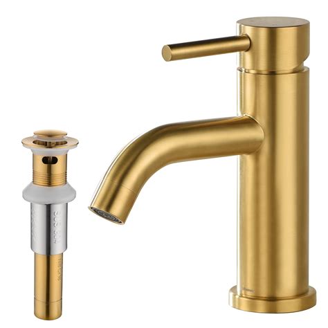 Buy Single Handle Bathroom Faucet With Pop Up Sink Drain Brushed Gold Single Hole Bathroom Sink