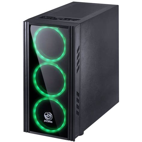 Gabinete Gamer PCyes Saturn Mid Tower 3 Fans Green Lateral De