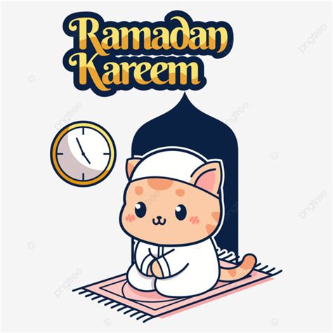 Kucing Kecil Menunggu Vektor Waktu Buka Puasa Ramadhan Kareem Buka