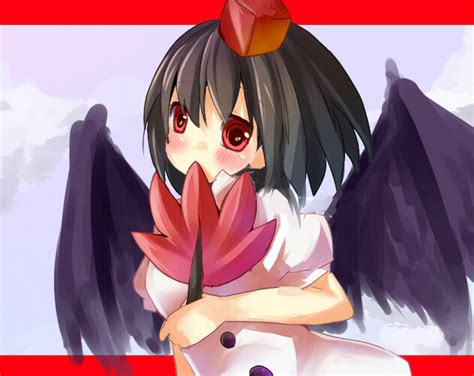 Safebooru 1girl Black Hair Black Wings Blush Hat Red Eyes Shameimaru