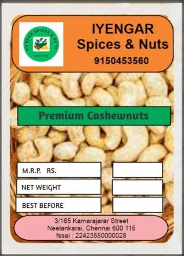 Premium Cashews 6PC Tin Packaging Size 10 Kg At Rs 460 Kg In Chennai