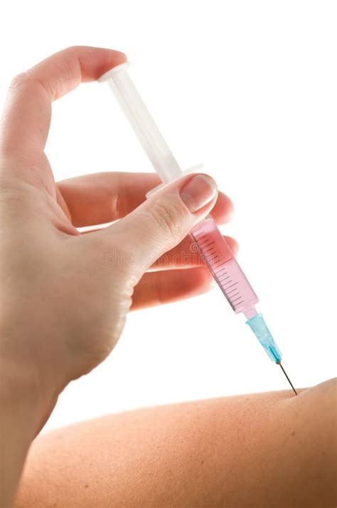 Hand Holds Syringe And Chicken In Background Antibiotics Vaccination