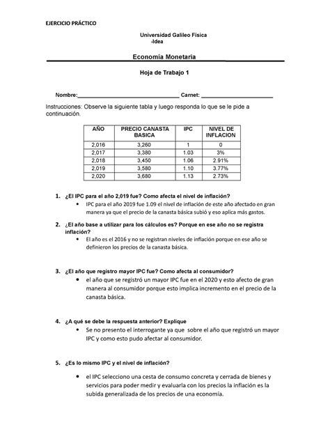 Tarea Y De Economia Monetaria Ejercicio Pr Ctico Universidad